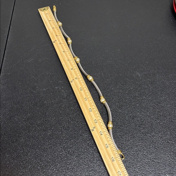 Elegant Two Tone Silver Gold Hampton Choker Cable Pearl Beaded Necklace - Picture 6 of 7